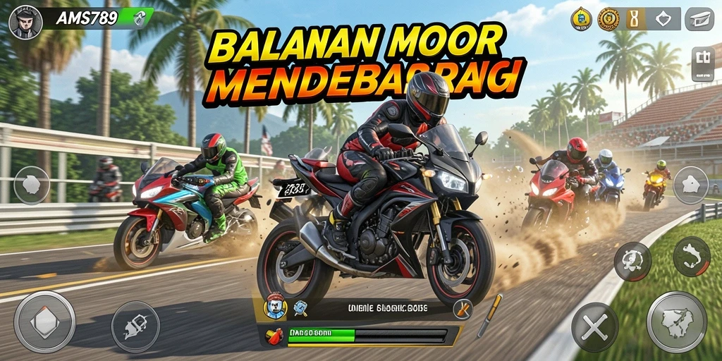 Tampilan gameplay seru di AMS789 dengan balapan motor yang mendebarkan.