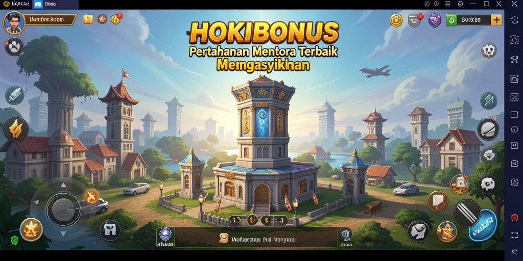 Tangkapan layar gameplay <strong>HOKIBONUS</strong> menampilkan pertarungan menara yang intens.