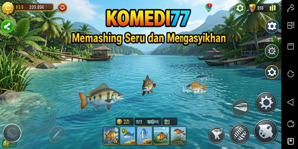 Tampilan screenshot utama KOMEDI77 menunjukkan aksi memancing yang mendebarkan.