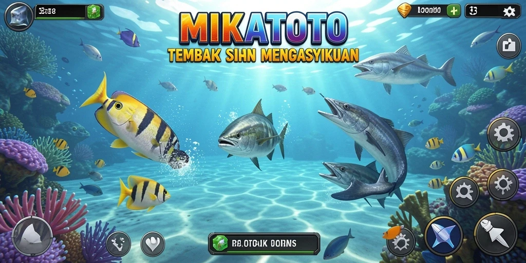 Tangkapan layar dari gameplay MIKATOTO yang menampilkan aksi tembak ikan.