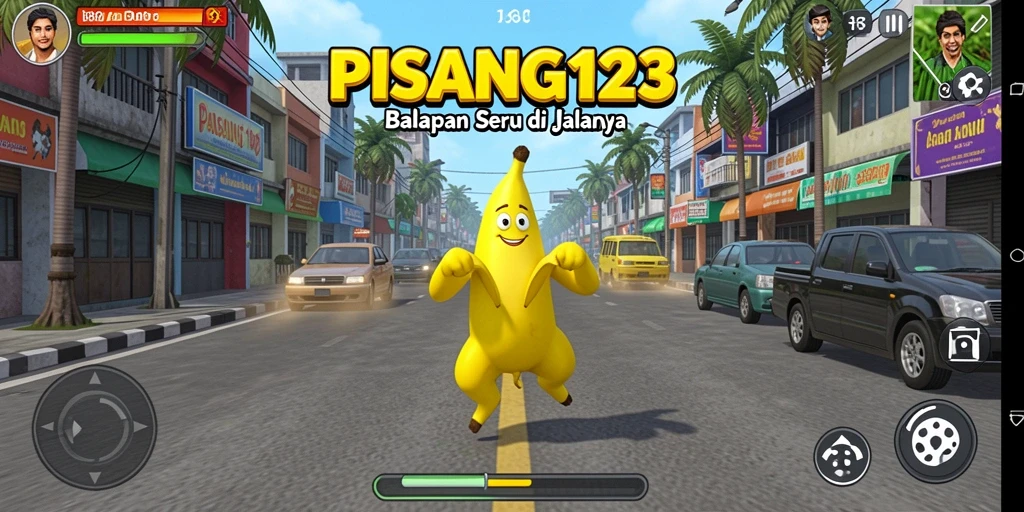 Tangkapan layar gameplay PISANG123 menunjukkan aksi balapan yang mendebarkan.